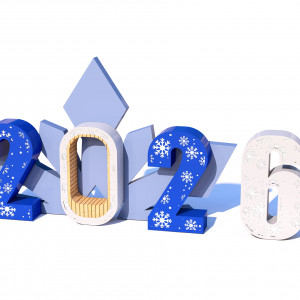 Новогодняя композиция «Цифры 2026» в сине-белой гамме