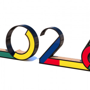 Новогодняя композиция с лавочками «Цифры 2026» в ярких цветах